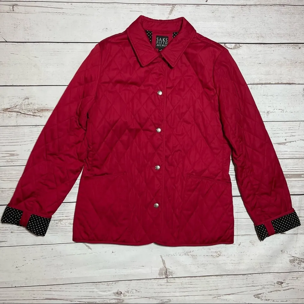 SAKS FIFTH AVENUE Red Diamond Quilted Jacket poke dots - Image 6