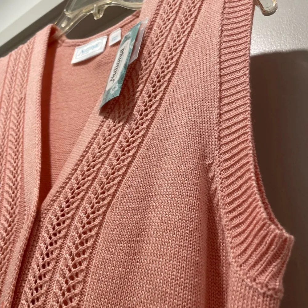 VTG NWT 90s Cottagecore Pink Button-Down Sleeveless Sweater Vest - PM - Image 11