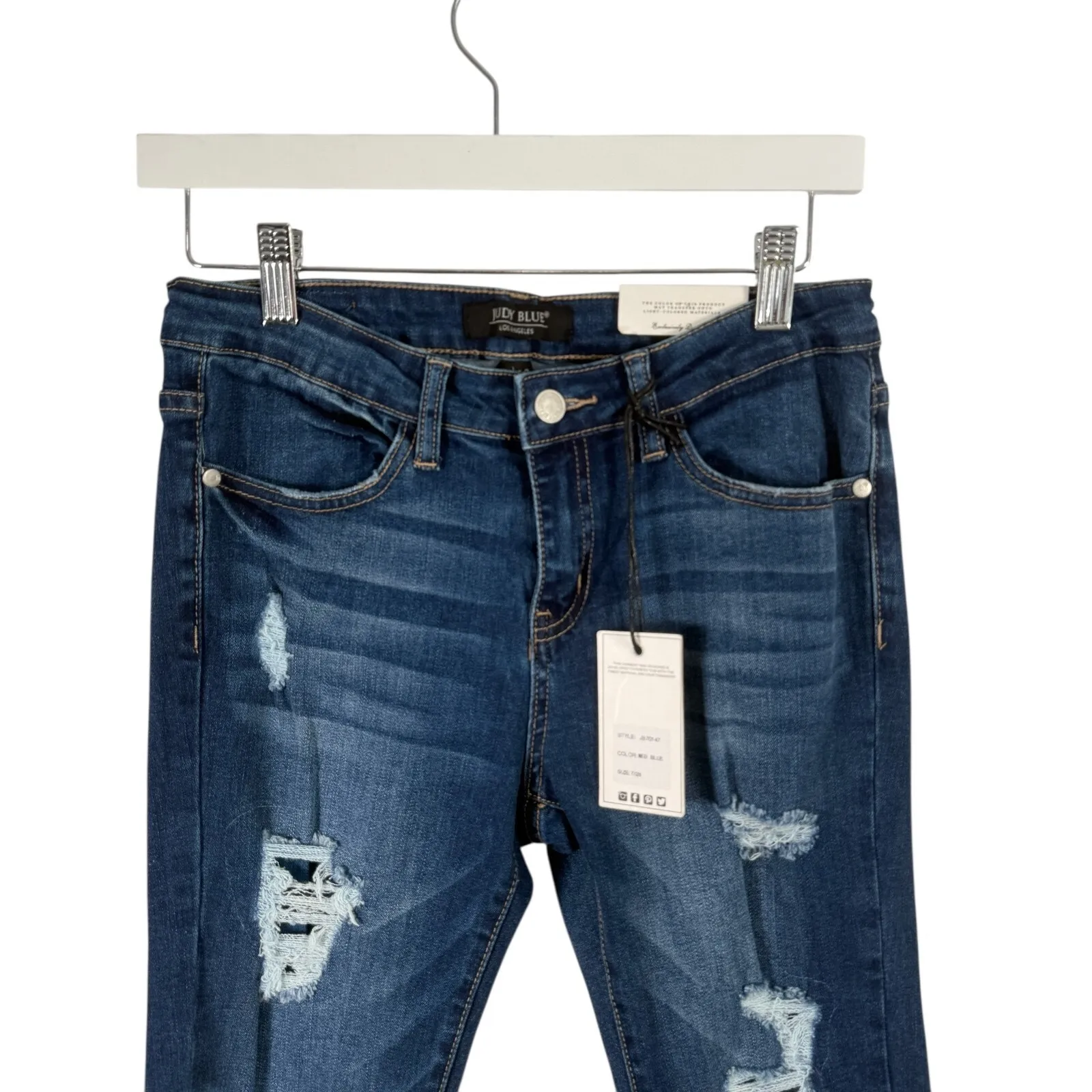 Judy Blue Capri Fit Jeans Distressed Medium Wash Stretch Mid Rise Womens 7/28 - Image 2