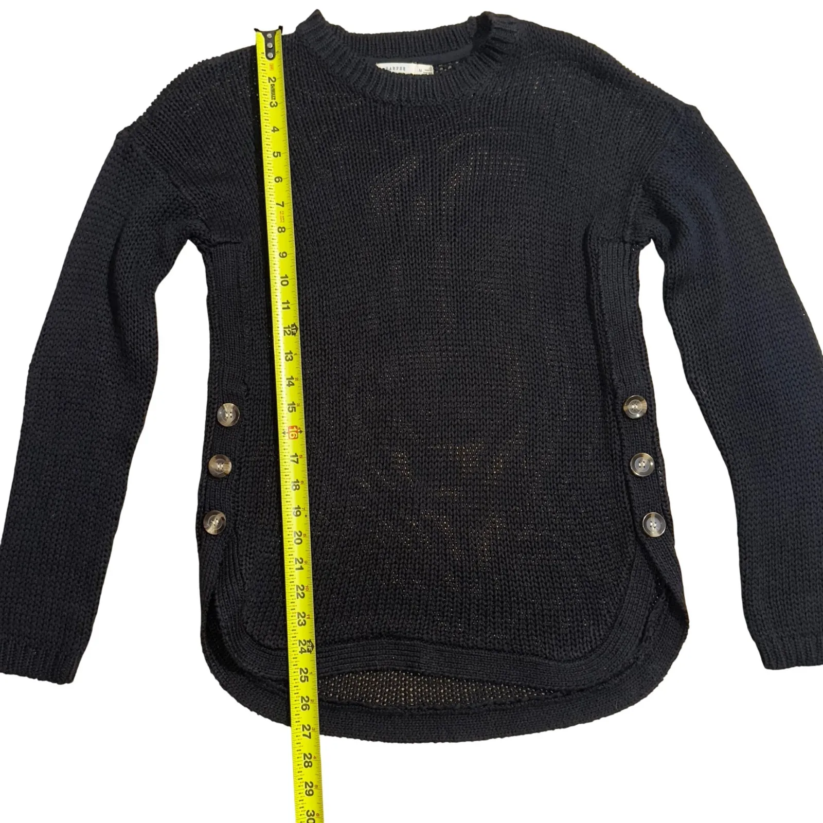 Harper Heritage Womens Knit Sweater Button Accent Elbow Patch Black Medium‎ - Image 3