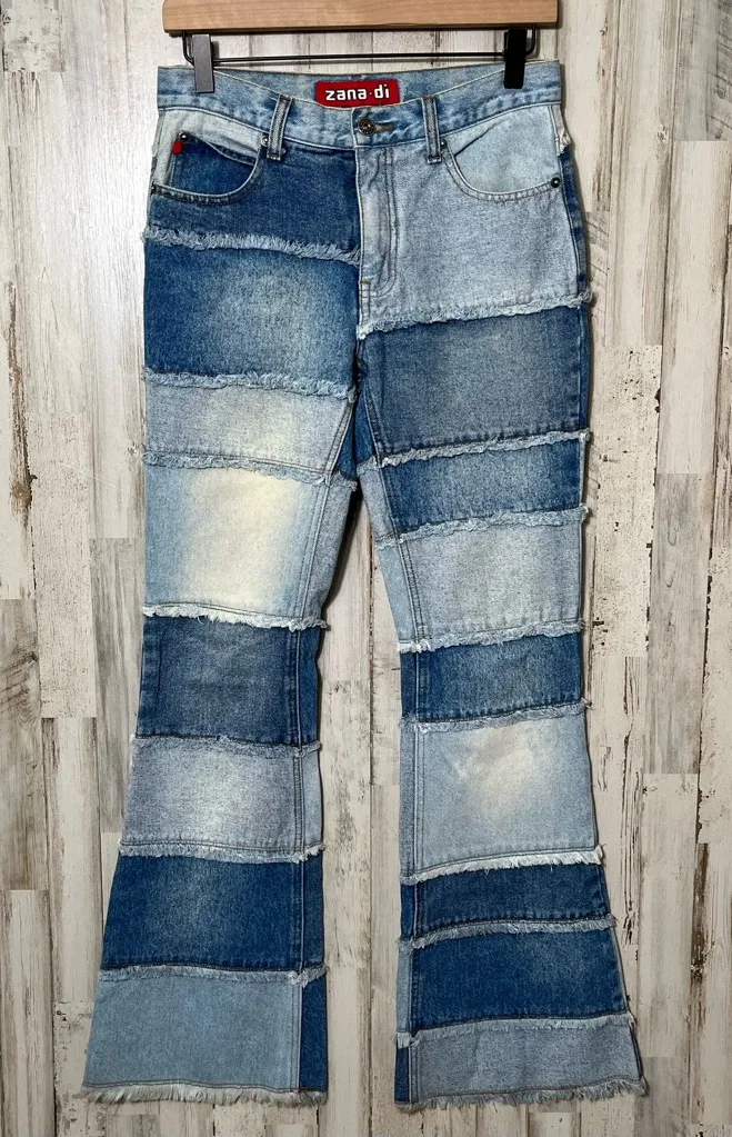Zana Di Vintage Y2K Patchwork Raw Hem Flare Mid Rise Jeans Womens Size 3/29 - Image 1