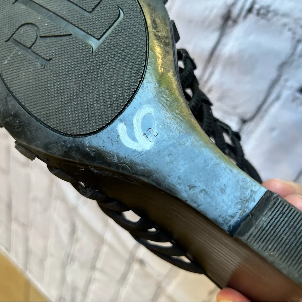 Lauren Ralph Lauren Black Suede Strappy Wedge Heels Sandals 7 - Image 6