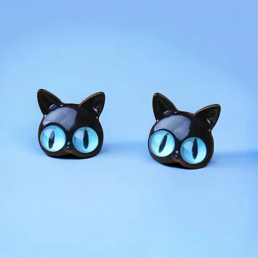 Stud Earrings‎ Ear Jacket Cat Design Zinc Alloy Silver Earrings Retro Cute Style Black - Image 7