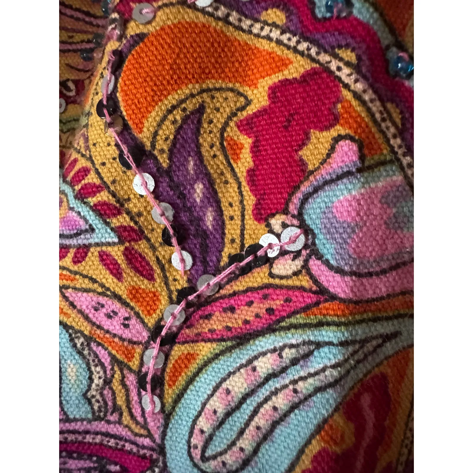 Coldwater Creek XL Cotton Paisley Sequin Embellished Jacket dopamine chic - Image 5