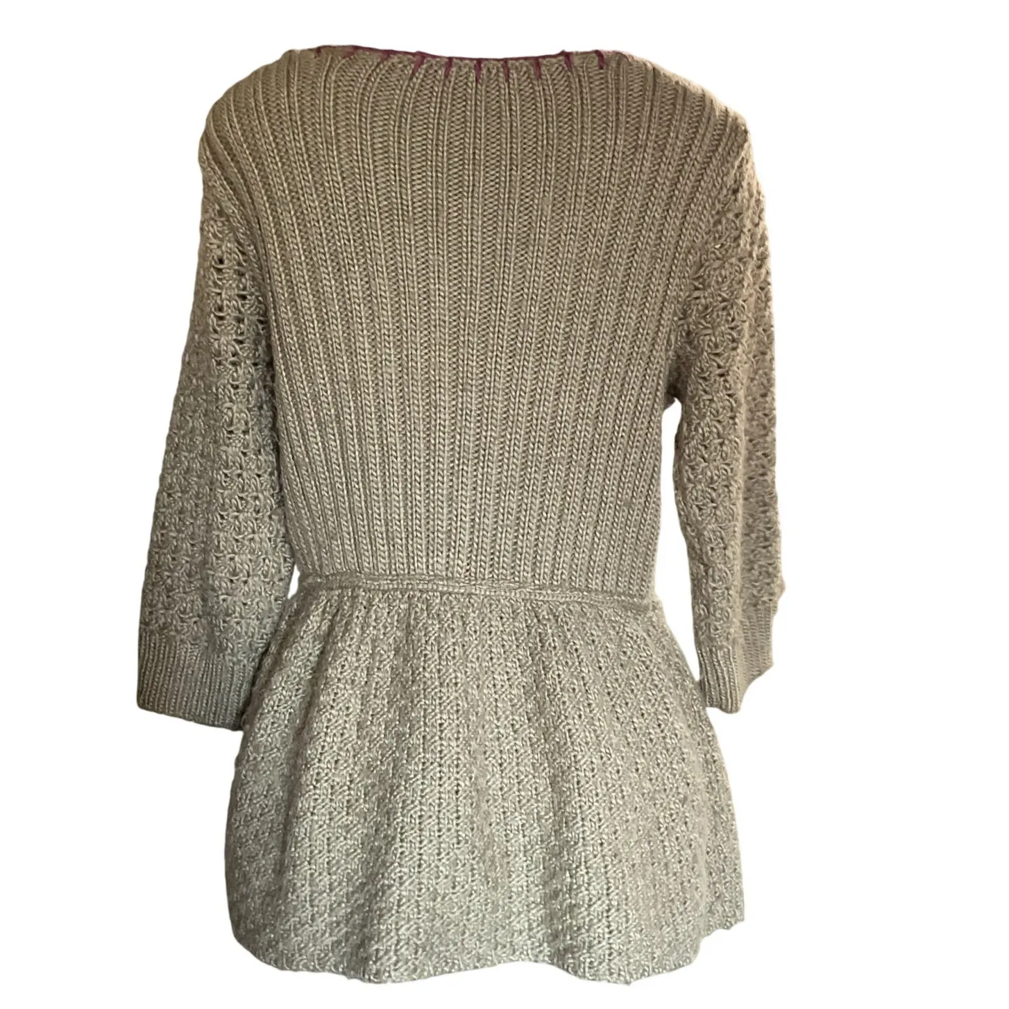 Free People Deep V Peplum Knit Sweater Cardigan in Olive Green - Image 3