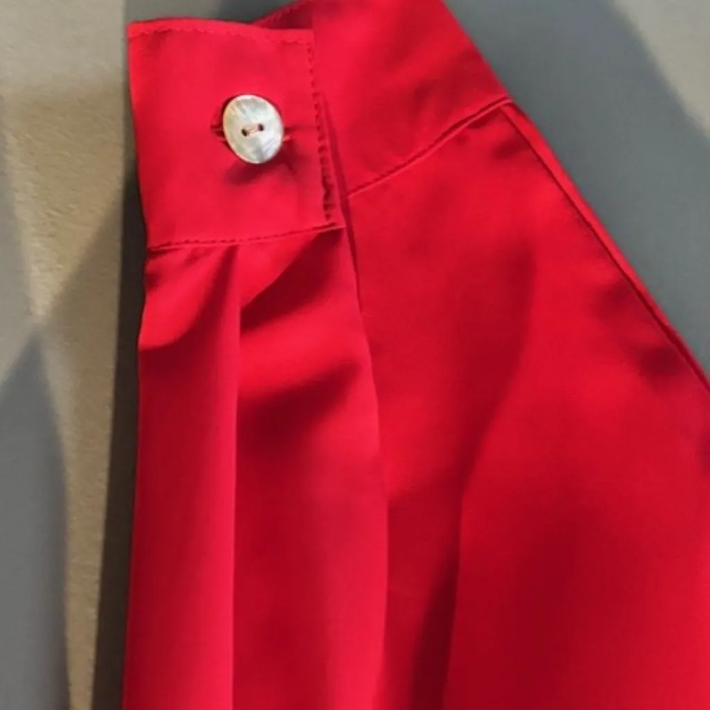 Notations Red Button Up V-Neck 16W Blouse Notch Tie Back Office Holiday Bright - Image 6