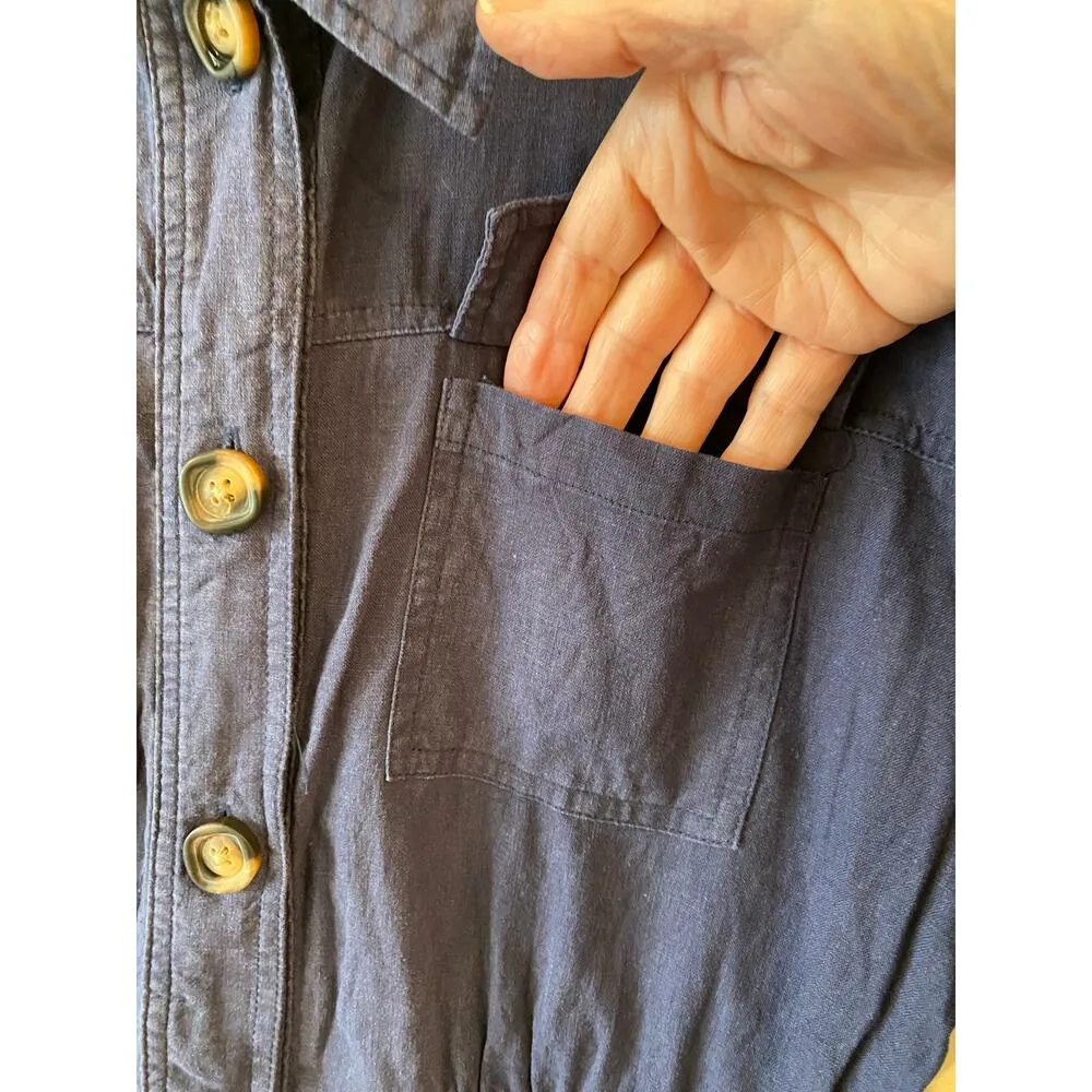 Draper James  RSVP Linen Utility Jacket Chore Coat Size  Medium Navy Blue Pockets - Image 3