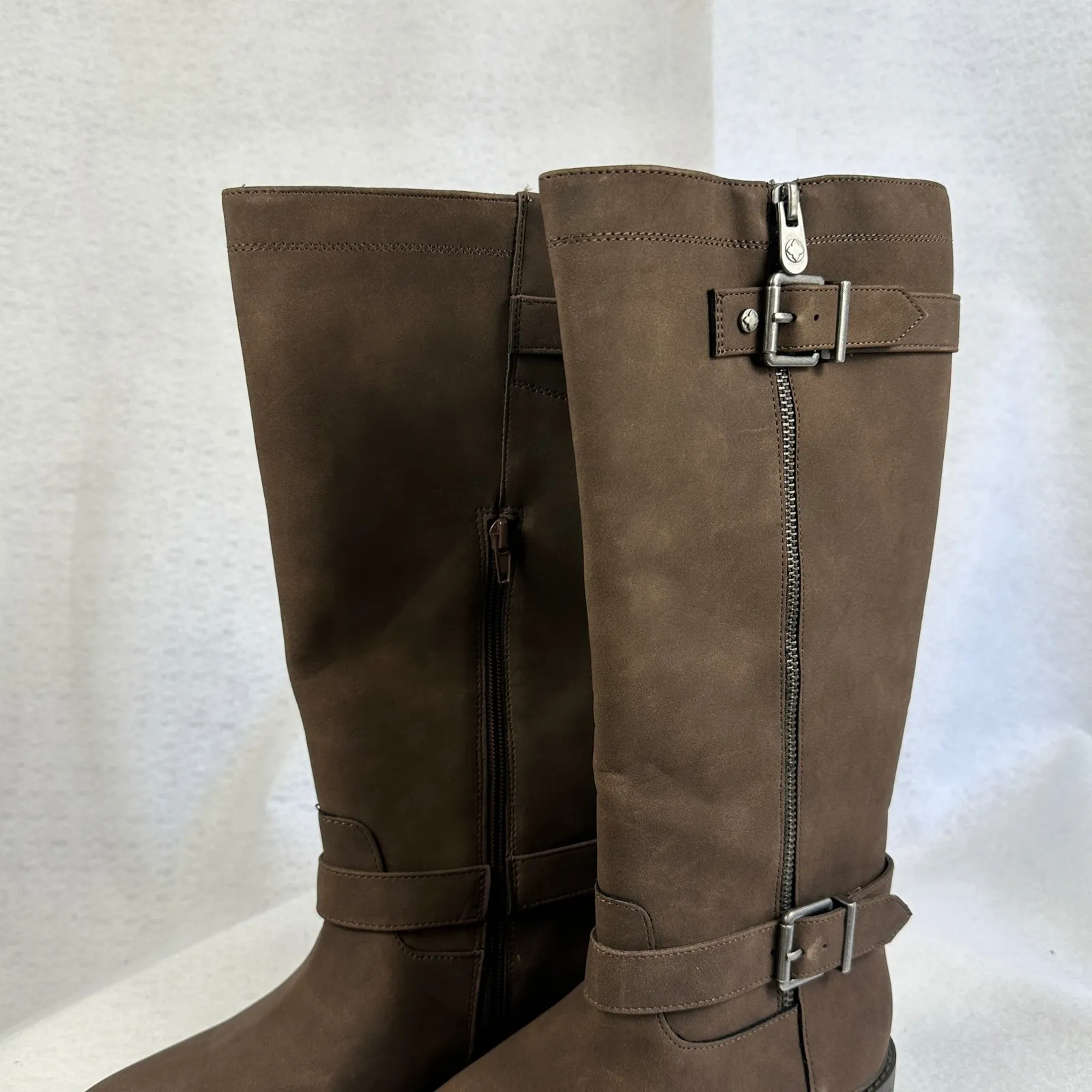 New Kelly & Katie Tall Riding‎ Boots Brown Faux Leather Buckle Zip Women7.5 Wide - Image 3