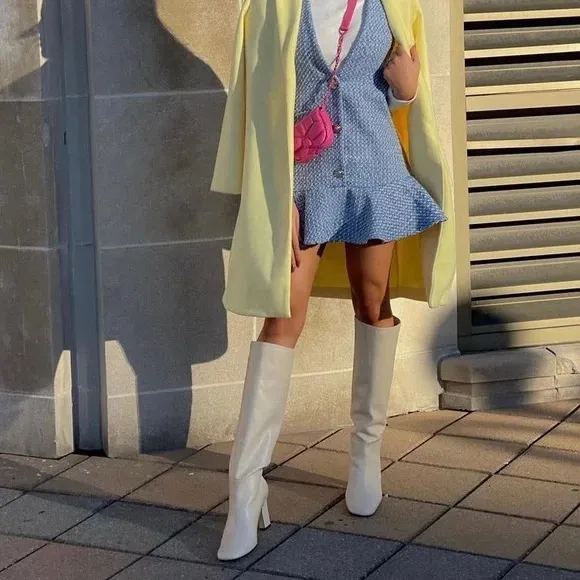 Zara knee high leather boots white cream blogger byfar toteme khaite the row - Image 6