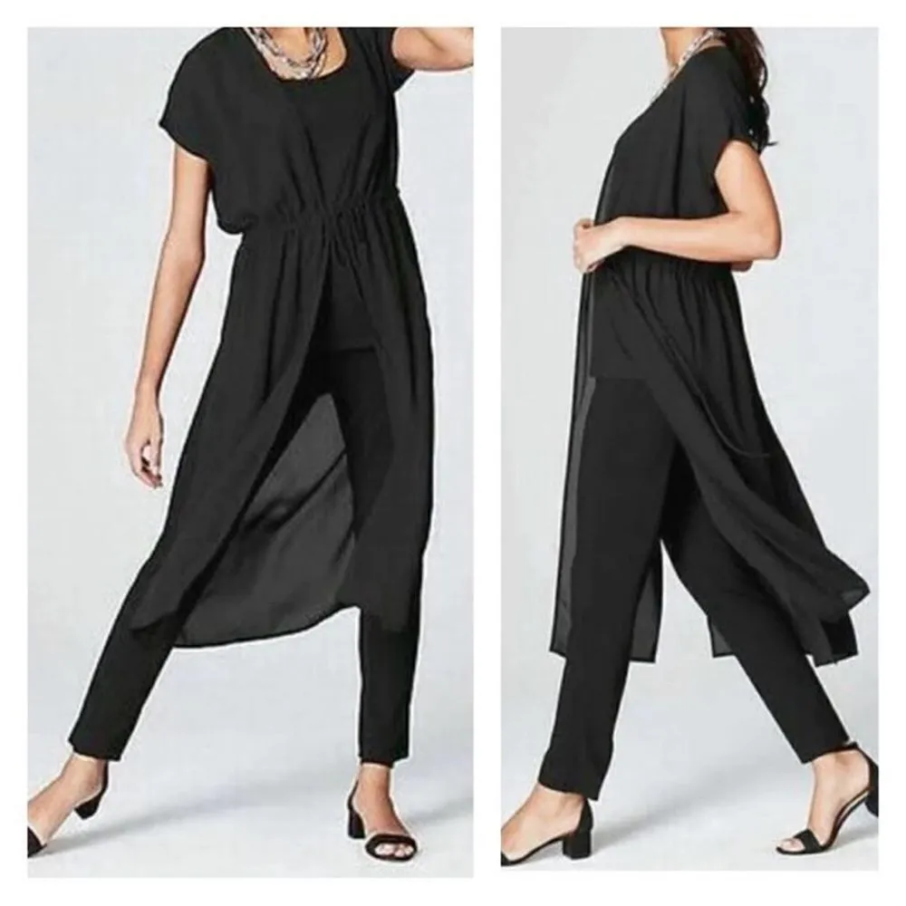 J. Jill Wearever Sheer Tie Front Dolman Sleeve Mid Length Cardigan Cover Up Sz S Black - Image 2