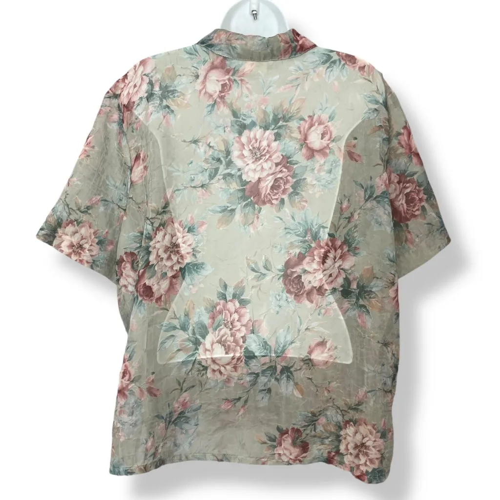 Floral Blouse Jacket Sheer Textured Fabric Sz 20W Short Sleeve Women Cottagecore - Image 2