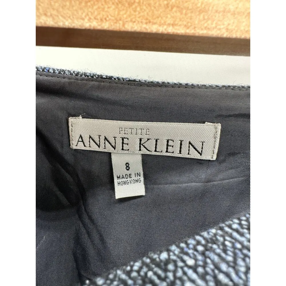 Anne Klein Blue Tweed Skirt Women’s 8P Wool Silk Fringe Buckle Petite - Image 5
