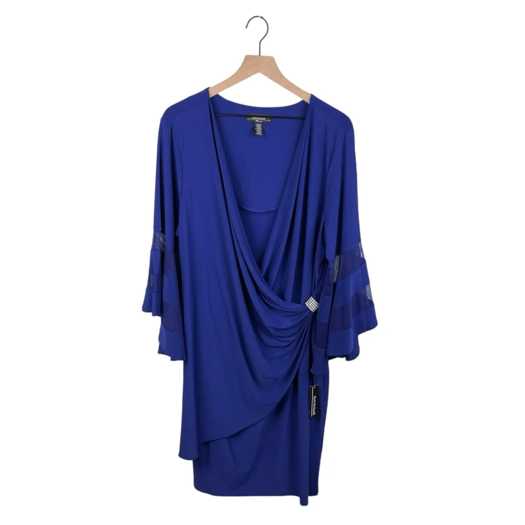 NEW R&M Richards Wraparound Knee-Length Dress with Bell Sleeves Size 20W Blue - Image 2