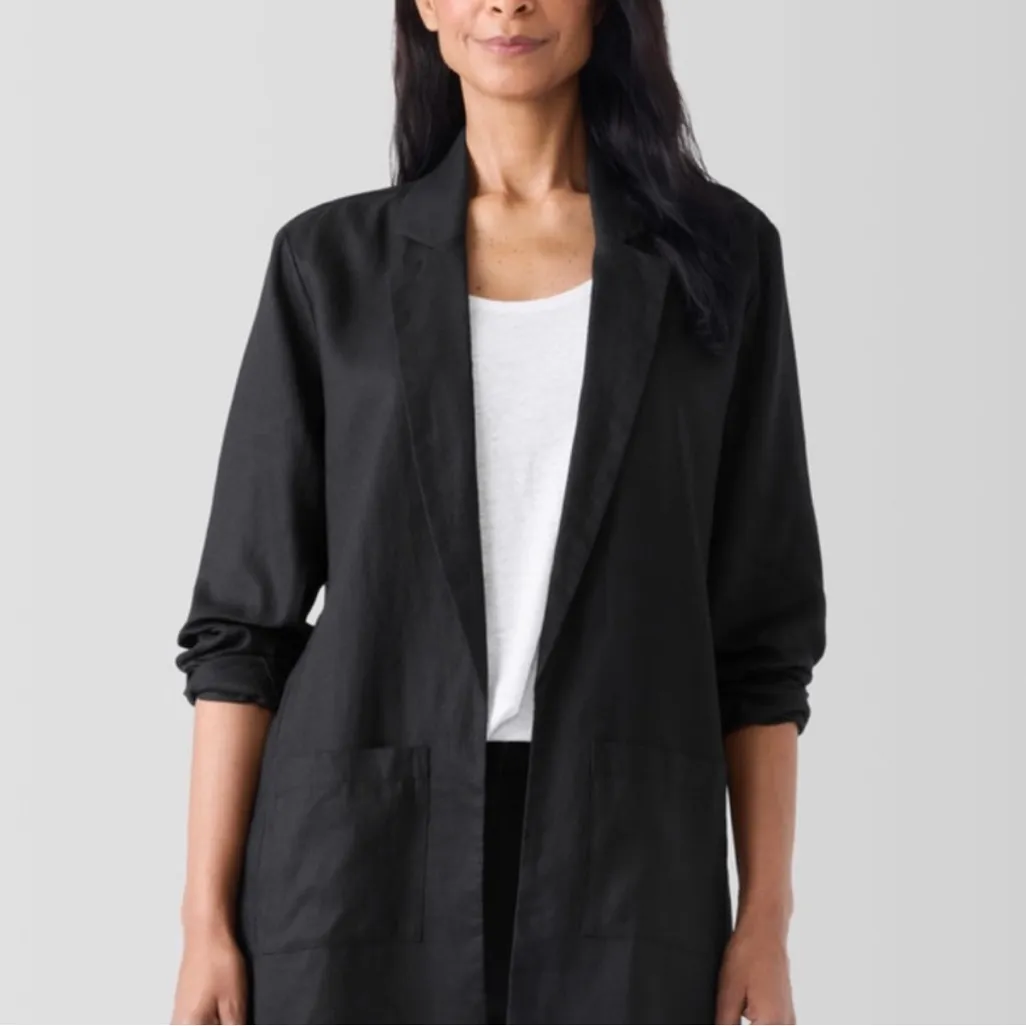 Eileen Fisher Organic Linen Long Blazer Notch Lapel Longline Easy Fit - Image 8