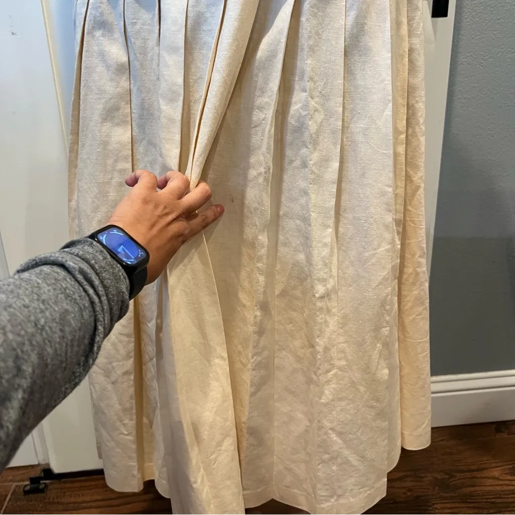 Vintage Elegant Cream Lace Women's pleated dress size 12 eyelet linen blend - Image 13