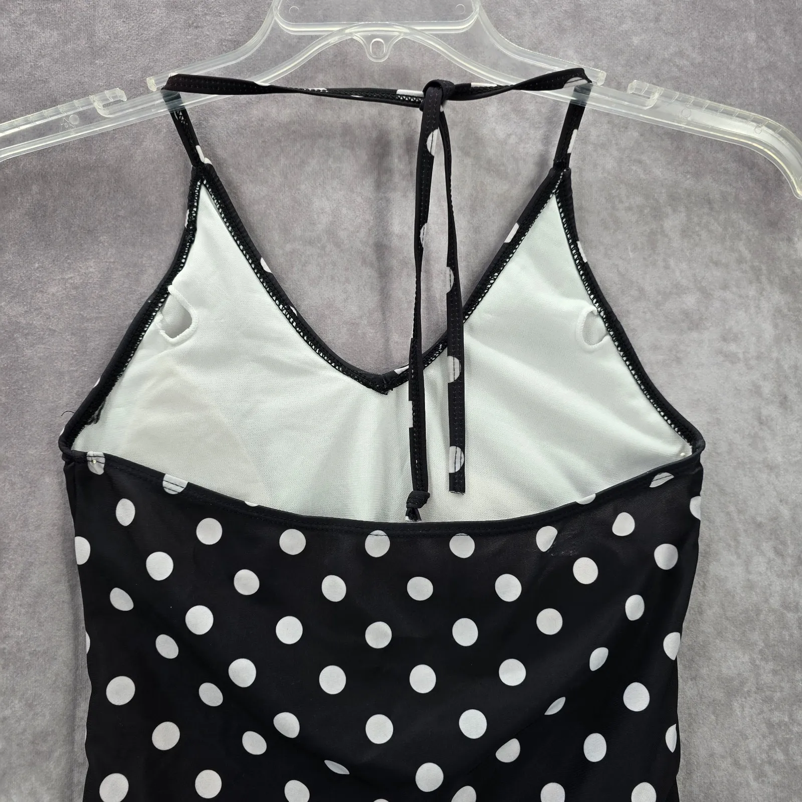 Bobbie Brooks Black White Polka Dot Halter Tie Swimwear Tankini Top Medium M - Image 5