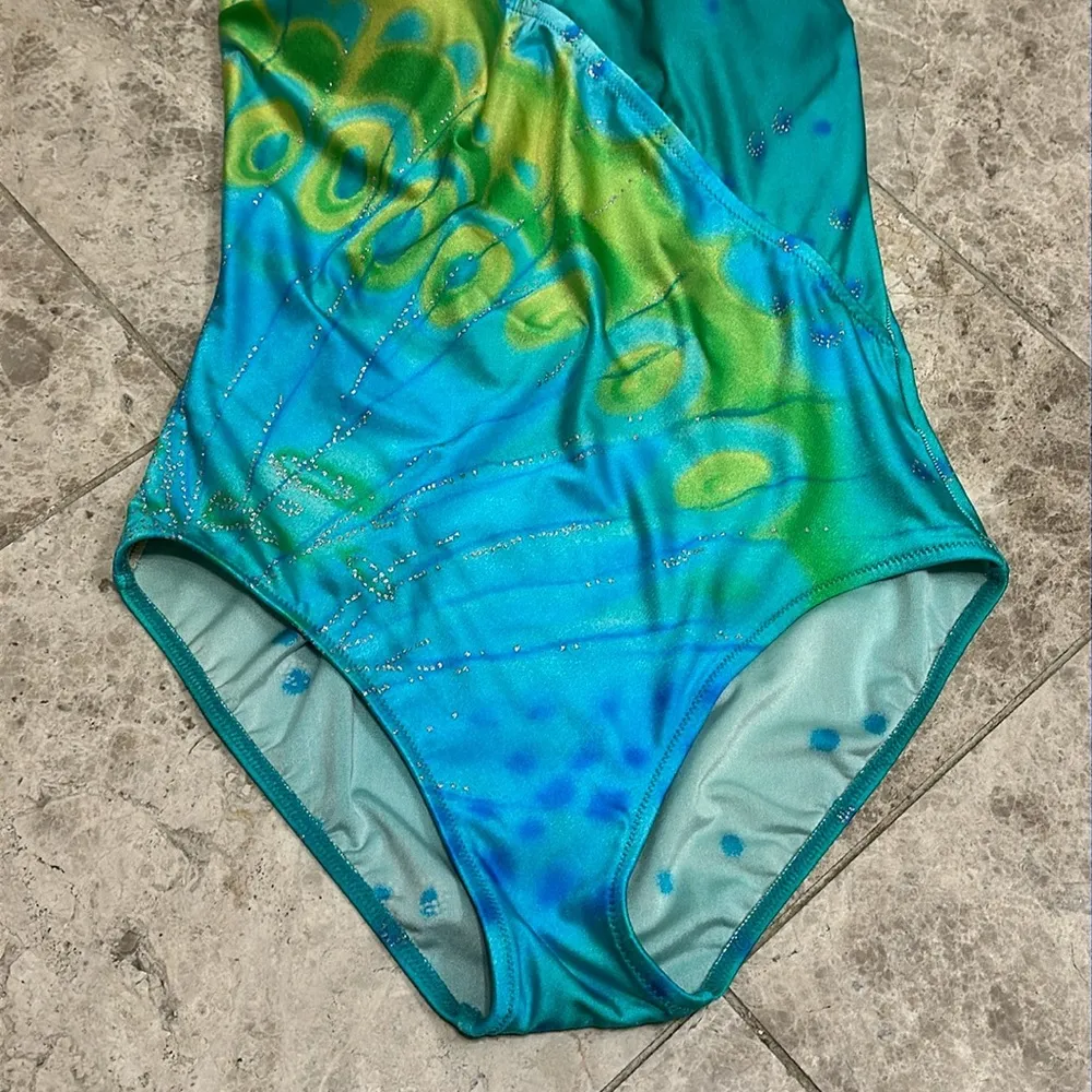 Gottex Gold Label Vintage 80’s Watercolor Surplice One Piece Swimsuit Blue Size 12 - Image 6