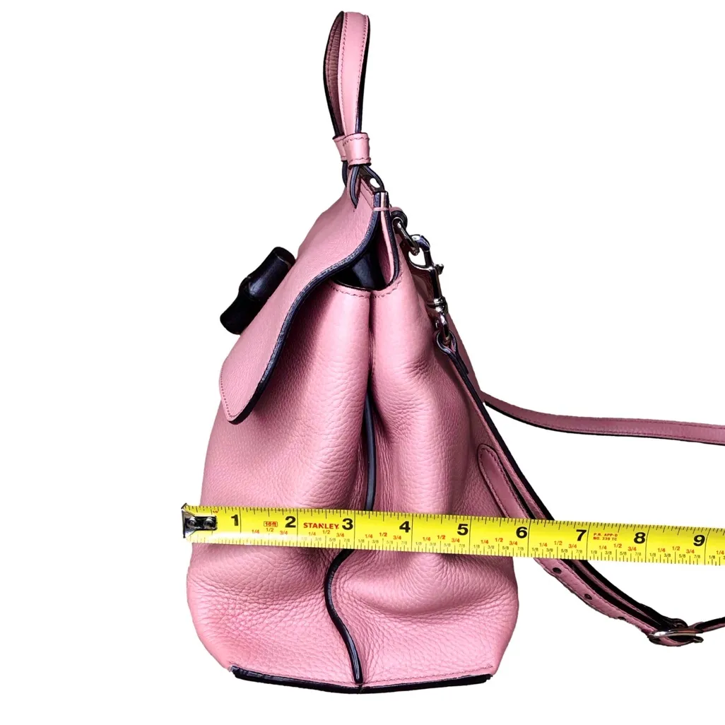GUCCI Bamboo Turn-Lock Daily Hand Bag Pink Leather 2way Silver Hardware Auth - Image 10