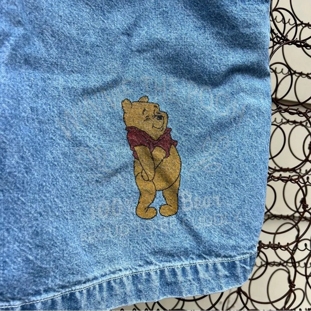 Vintage 90s Pooh Bear Disney denim jean shortalls Volup Plus Size 20W - Image 3