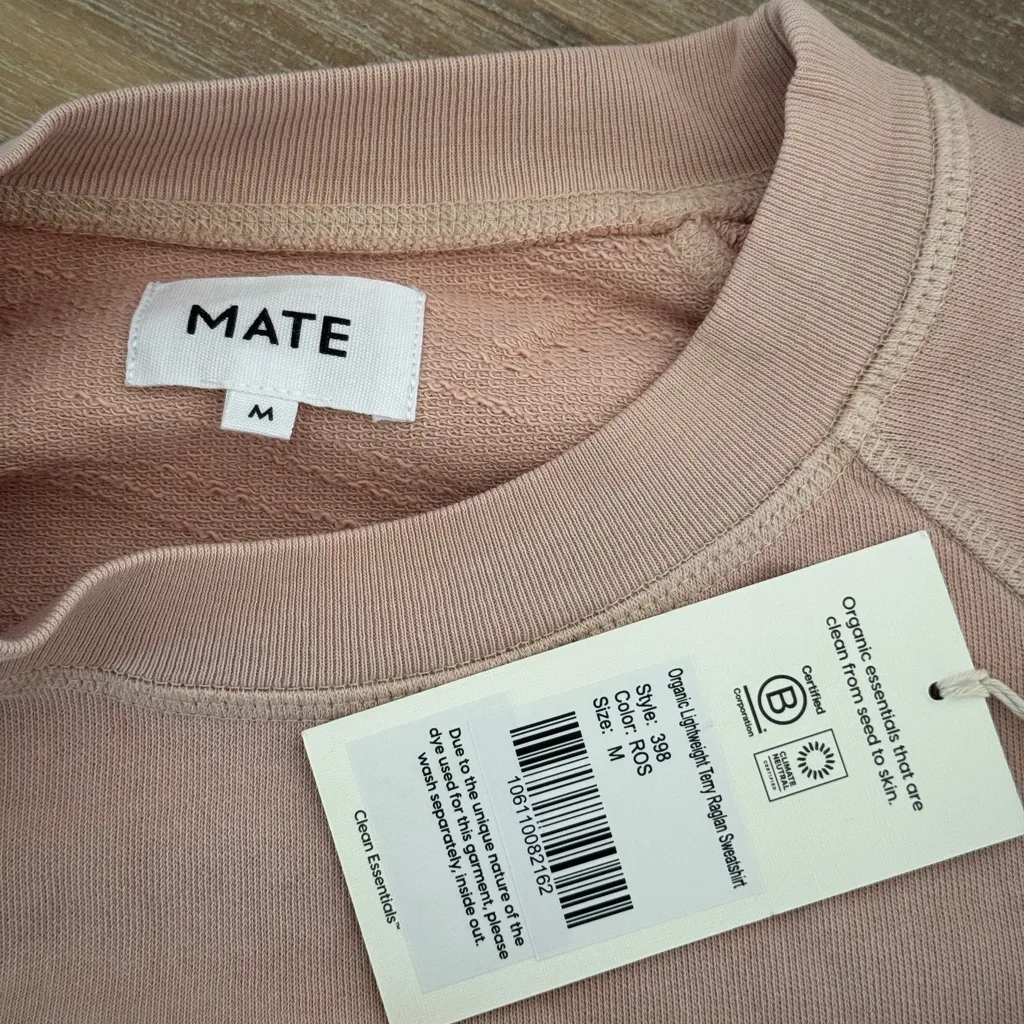 Mate the Label Organic Lightweight Terry Raglan Sweatshirt in Rose, size medium - Image 9