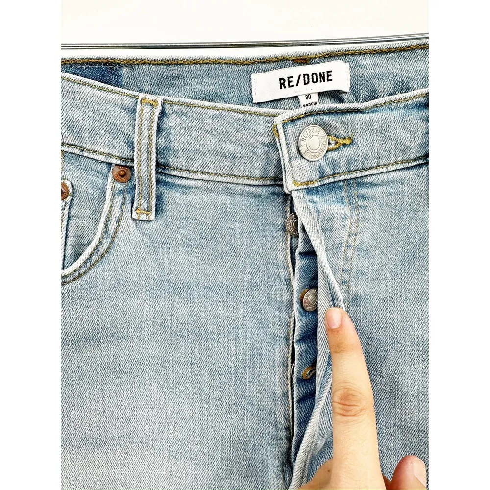 Re/Done 70s Stove Pipe Straight Leg Stretch Denim Blue Jeans in River Fade Sz 30 - Image 4