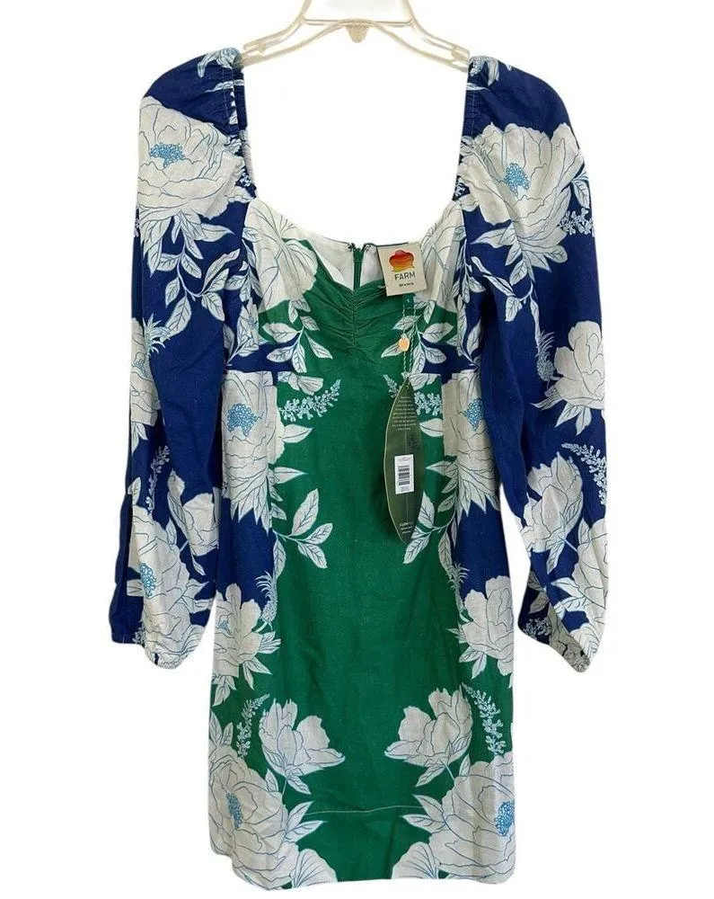 FARM Rio Soft Garden Linen-Blend Mini Dress Size Small Green Blue NWT - Image 3