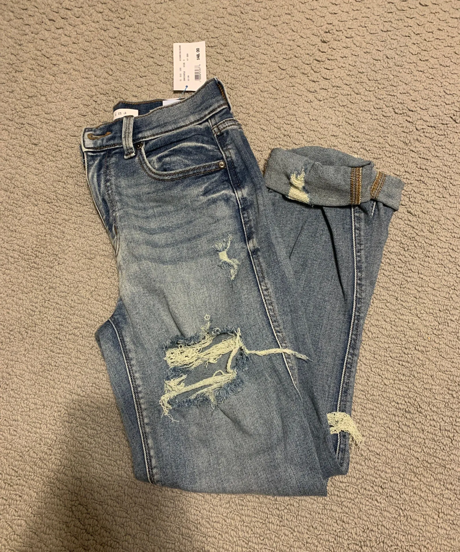 Never Worn High Rise Boyfriend Jeans Blue Size 0 - Image 3