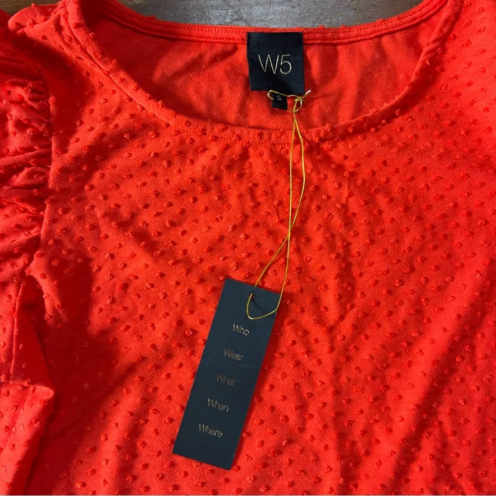 W5 Orange Red Smocked Puff Sleeve Blouse - Image 3