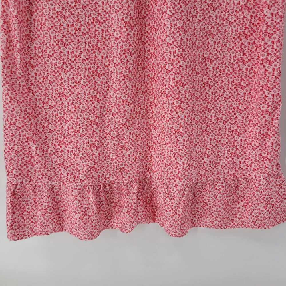 VTG Jodie Arden Womens Nightgown L Red Ditsy Floral Ruffle Hem Round Collar Size L - Image 13