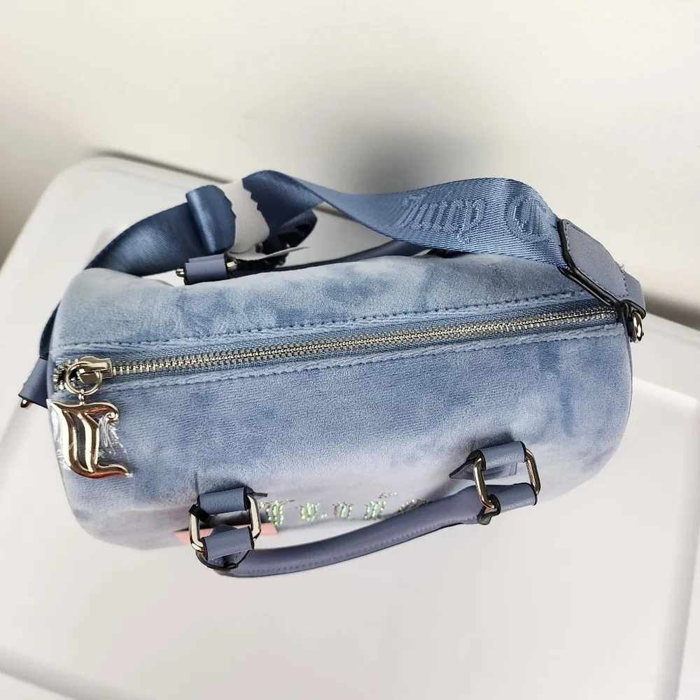 Juicy Couture Bag Obsession Satchel Slate Blue Velvet Rhinestones Purse Handbag - Image 7