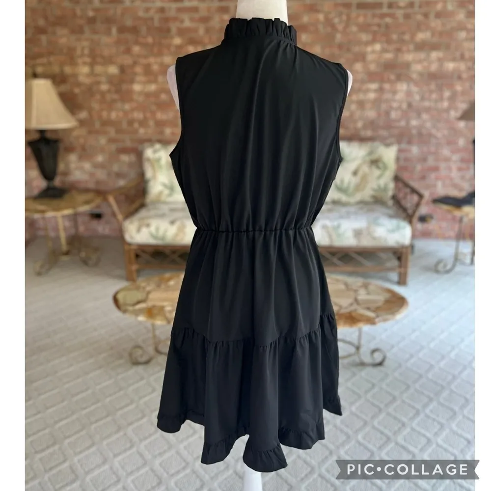 Black Dress M Tiered Ruffle Mini Sleeveless Fit & Flare NWOT - Image 7