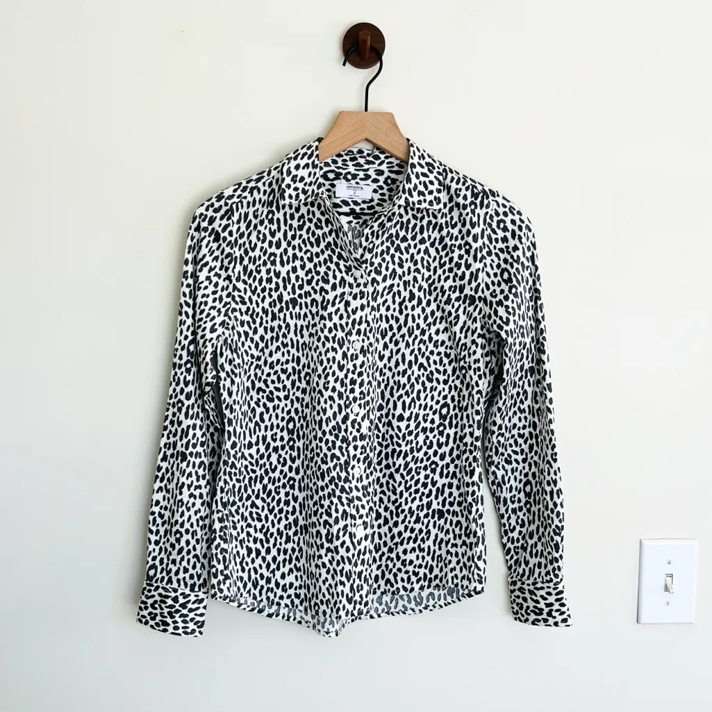 UNTUCKit MIA White Black Leopard Animal Print Button Down Collared Shirt 0 XS - Image 2