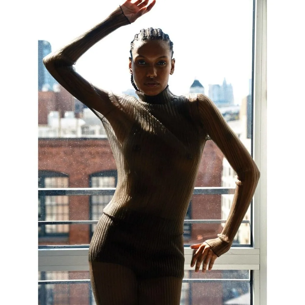 Aisling Camps Modern Mist Turtle Neck Top in Smoke Medium New Womens Blouse Brown - Image 13