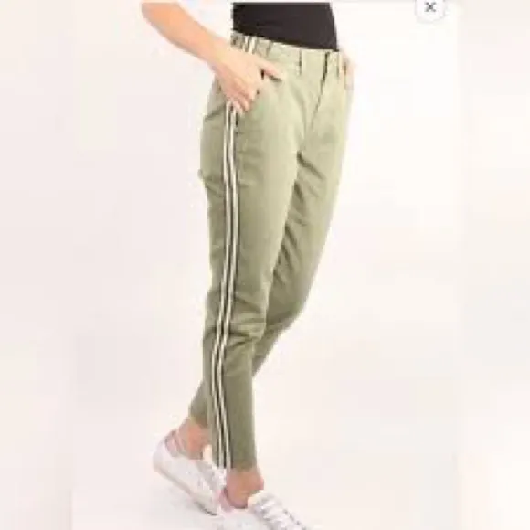 L'Agence Jem Brigade Denim Cropped Trouser Side Stripe Pants in green Size 27 - Image 2