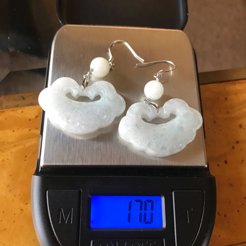 Natural White Jade Sterling Silver Earrings - Image 5