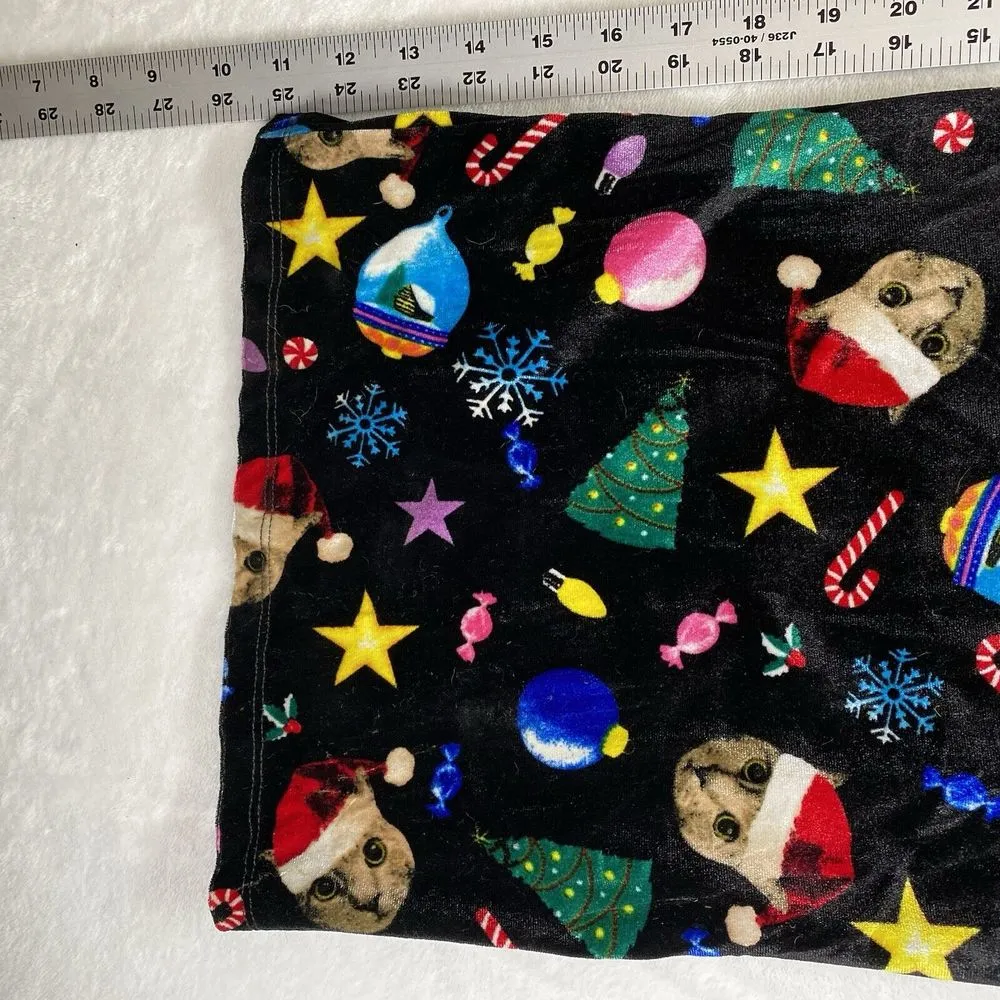 Love On A‎ Hanger Overalls Women's Medium Black Christmas Kitty Cat Velour - Image 8