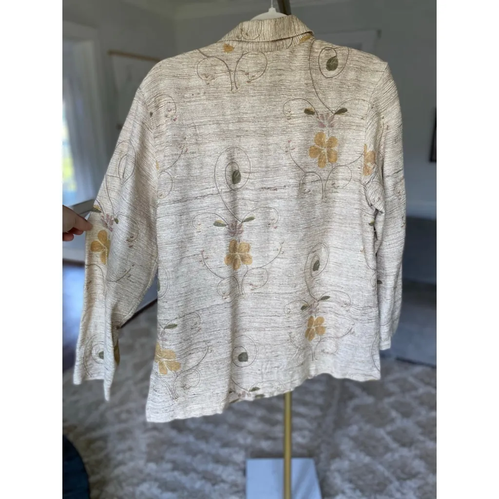 Vintage Metallic Silk Chicos Cardigan Embroidered Autumn Fall Cottagecore Floral - Image 3