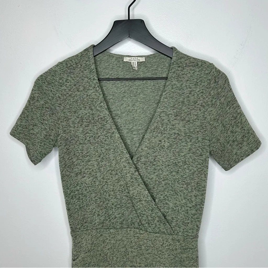 Zara Trafaluc Green Faux Wrap Dress Size S - Image 3