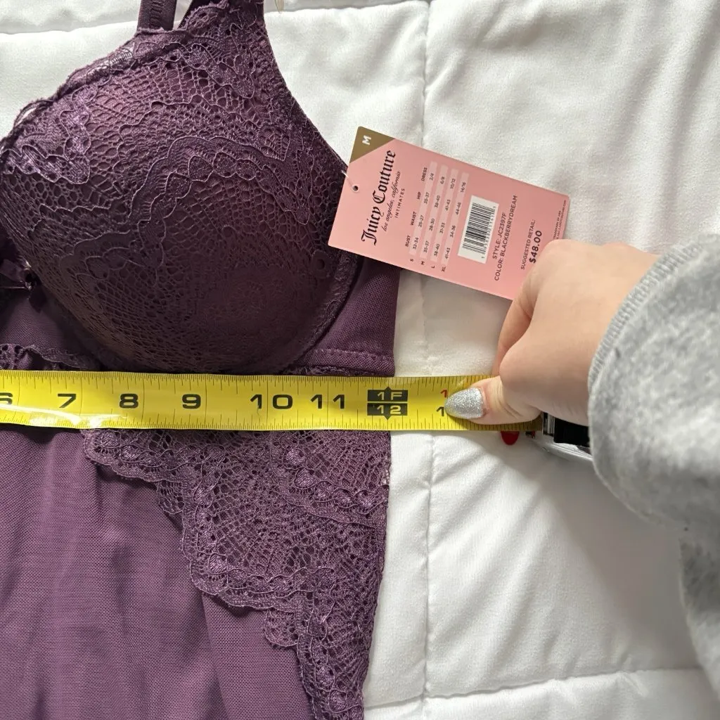 NWT Juicy Couture Intimates Chemise Slip G String Purple Womens Size Medium Sexy - Image 5