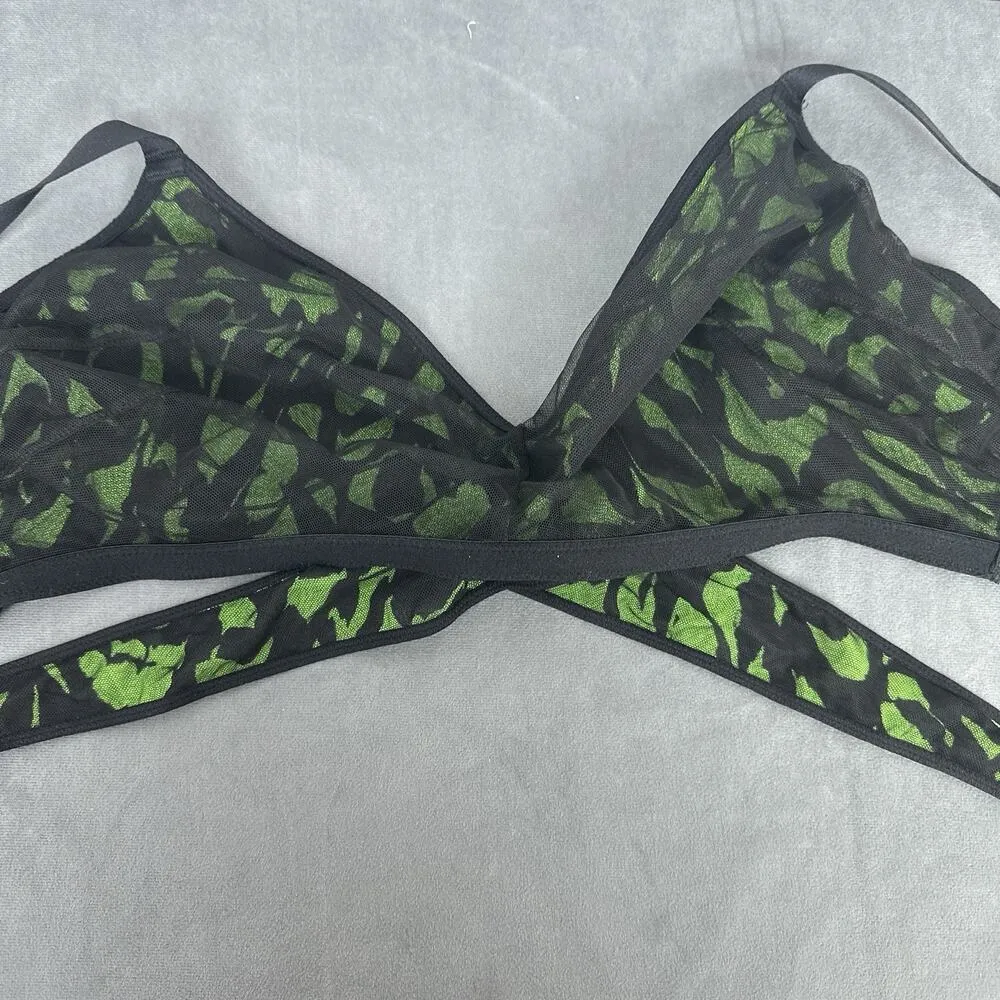 Cacique Bralette Size 42B Bra Mesh Rave Green Black Animal Print Wrap Unlined - Image 5