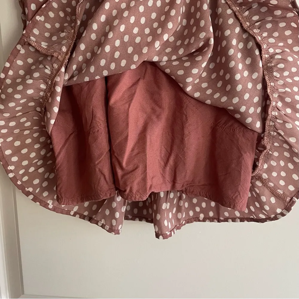 Short Sleeve Smocked Pink & White Polka Dot Mini Dress & Scrunchie XXSP NWOT - Image 6