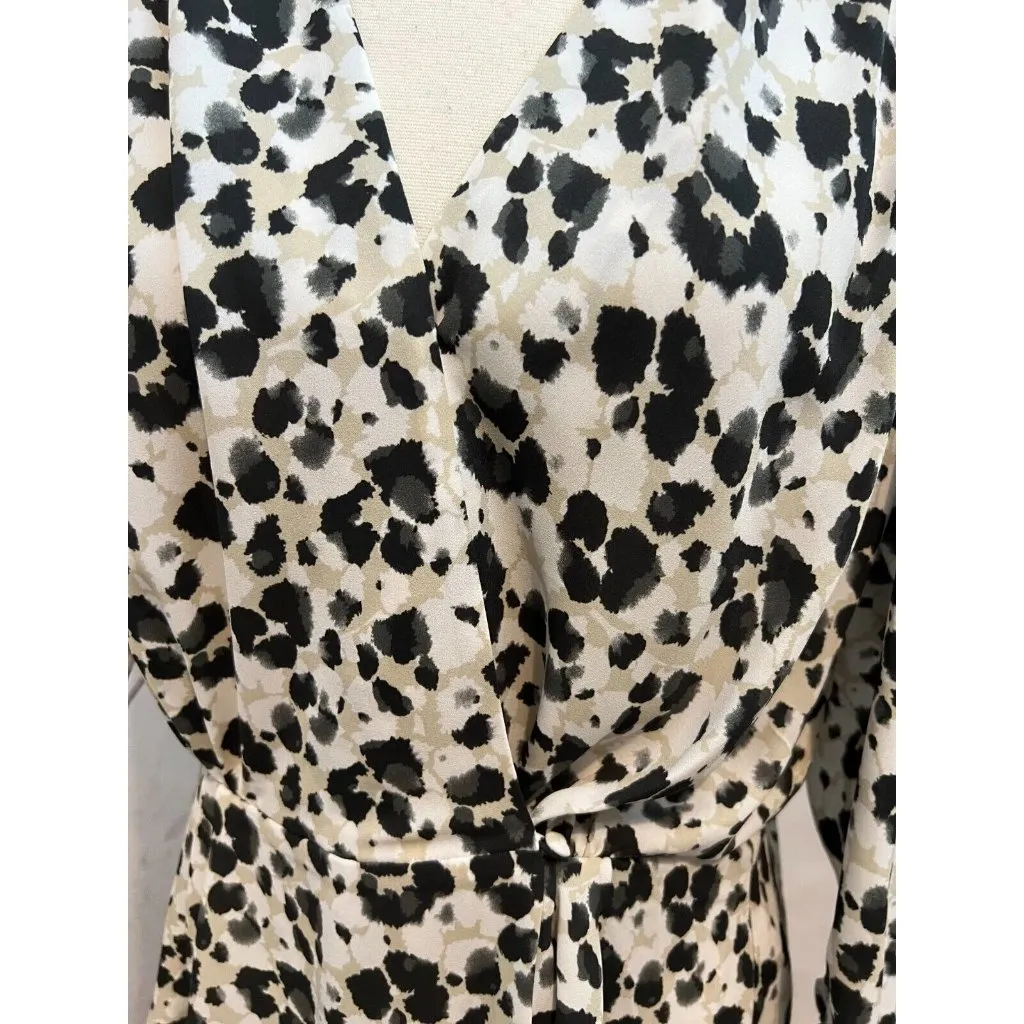 Cabi Blouse Peplum 5898 Rosette Leopard Animal Print‎ Ruched Sleeve Wrap  Small - Image 8