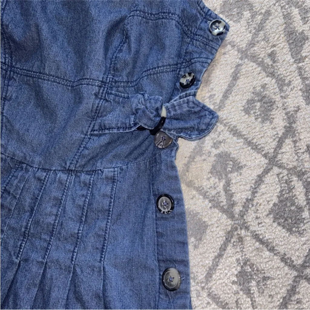 Free People Brittany Denim Jumpsuit Blue Tie Straps Button Casual Wide Leg Sz 2 - Image 7