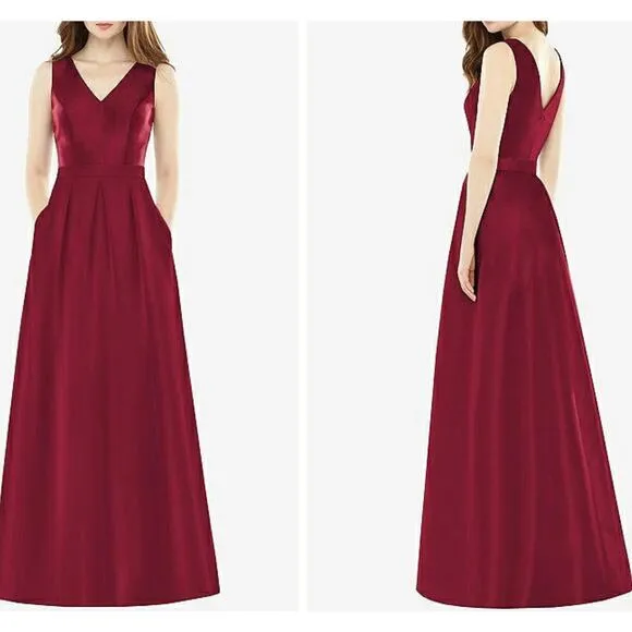 NWT Alfred Sung Size 4R BRIDESMAID DRESS D753 BURGUNDY Statin Twill Gown Pockets - Image 2