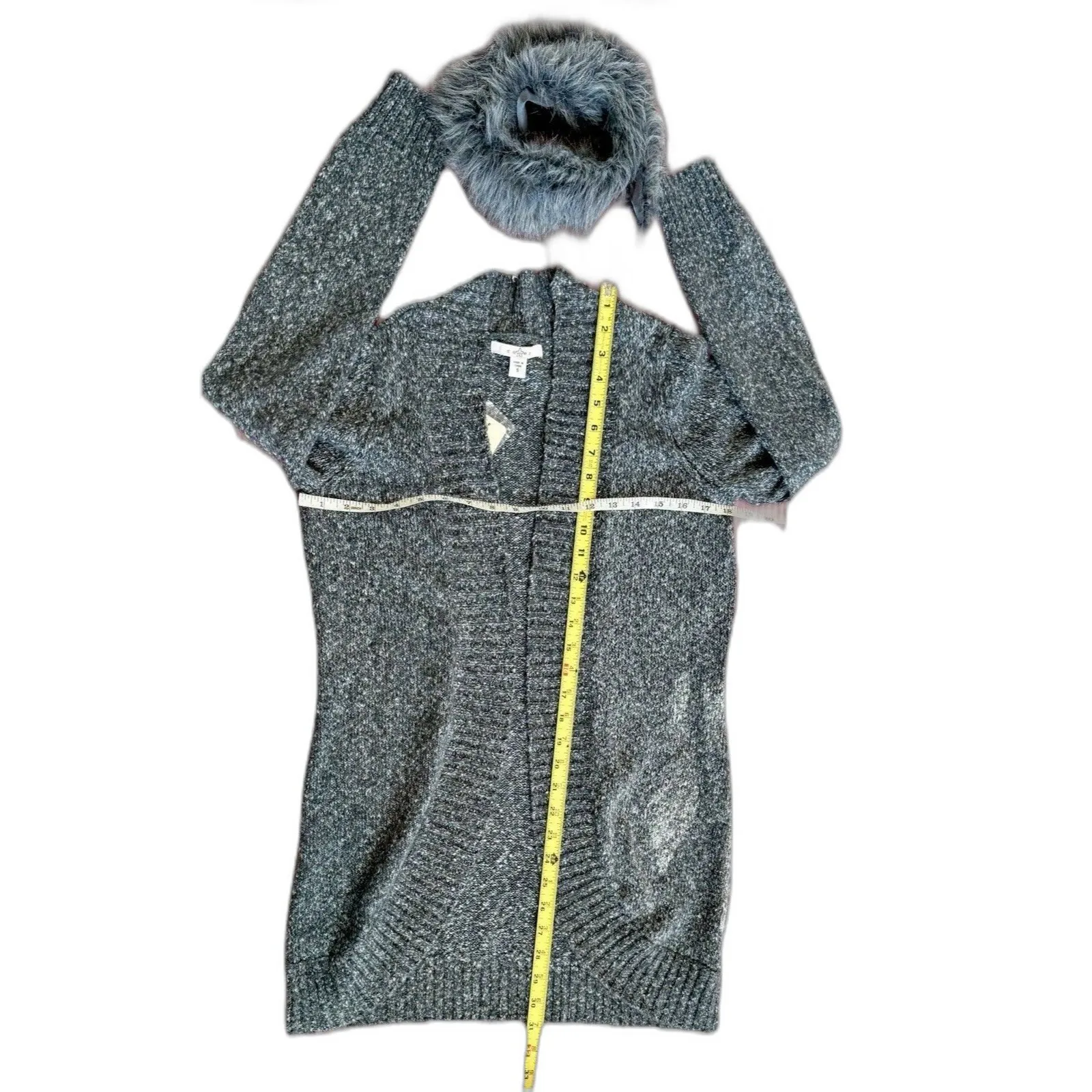 FEVER Detachable Faux Fur Collar Sweater Long Sleeve Gray ACRYLIC/COTTON NWT - Image 5