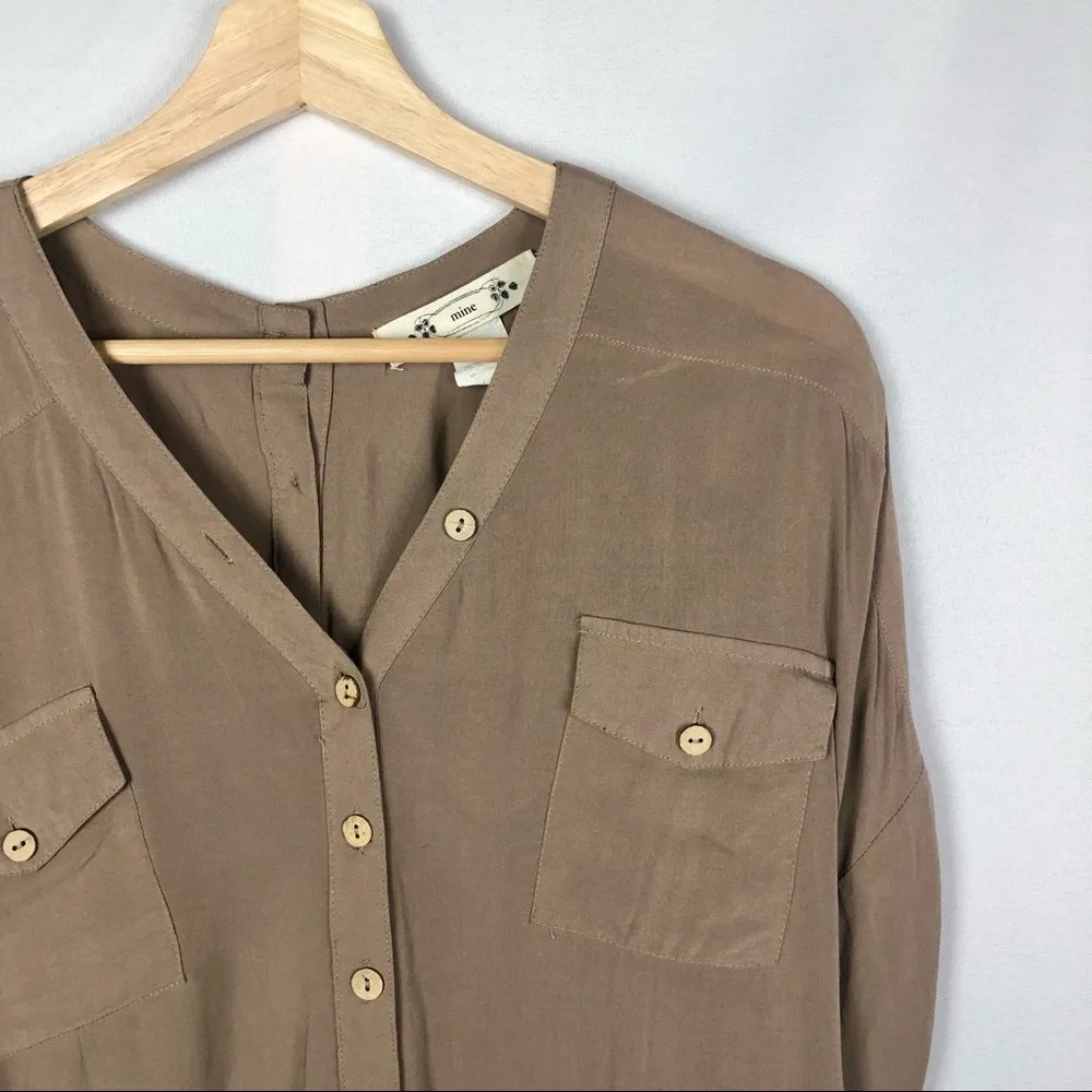 Boutique Mine Brown Button Down Tie Front Short Sleeve Top S - Image 3