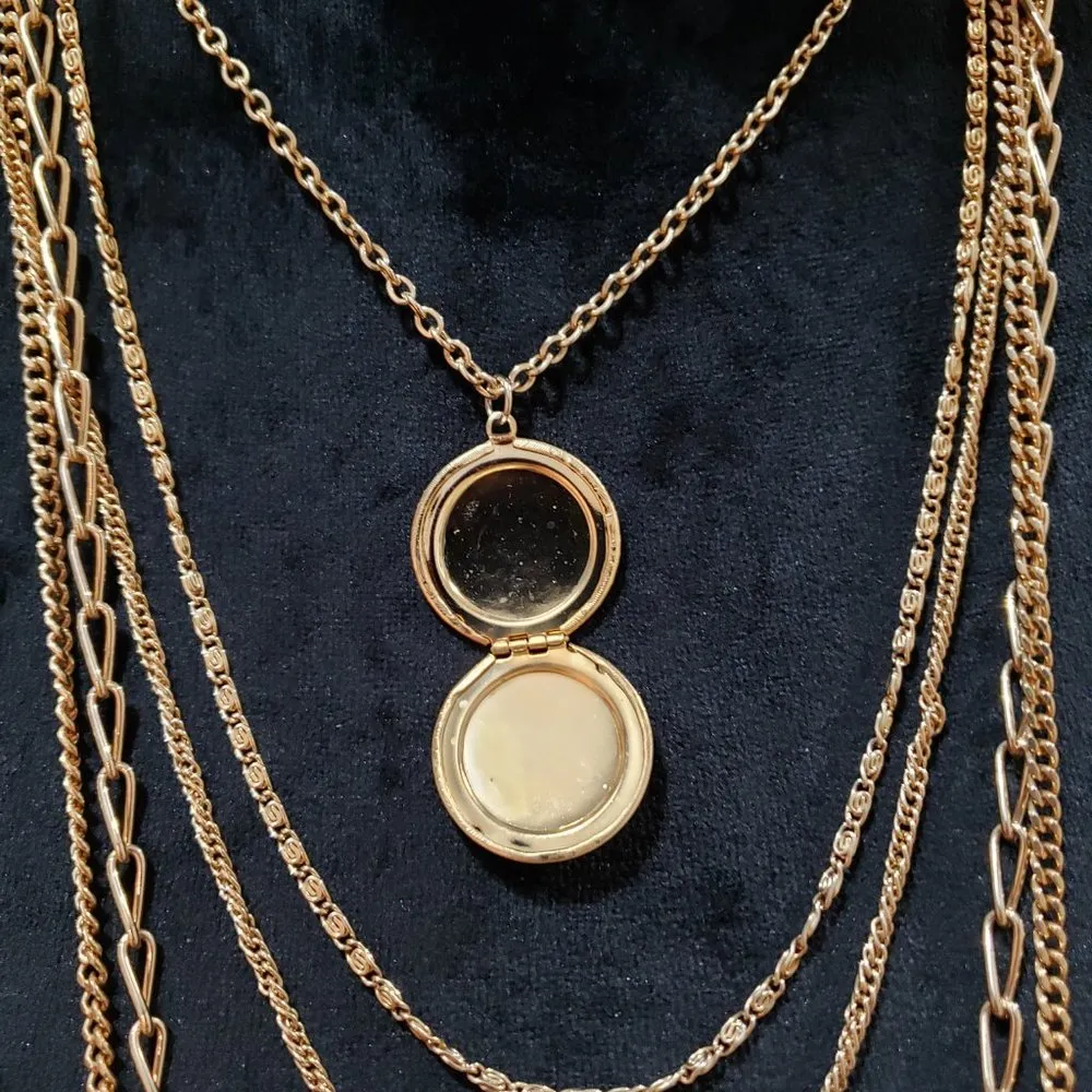 Women Fashion Gold Tone Wheat Chain Round Locket Pendant Collar Necklace Jewelry - Image 5