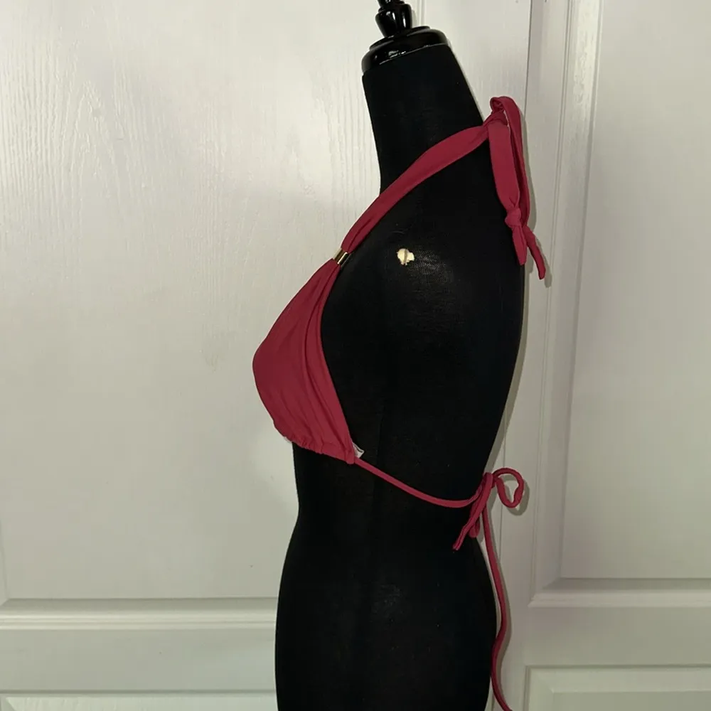 VIX DARK PINK GOLD DETAIL HALTER SWIM BIKINI TOP Size L - Image 2