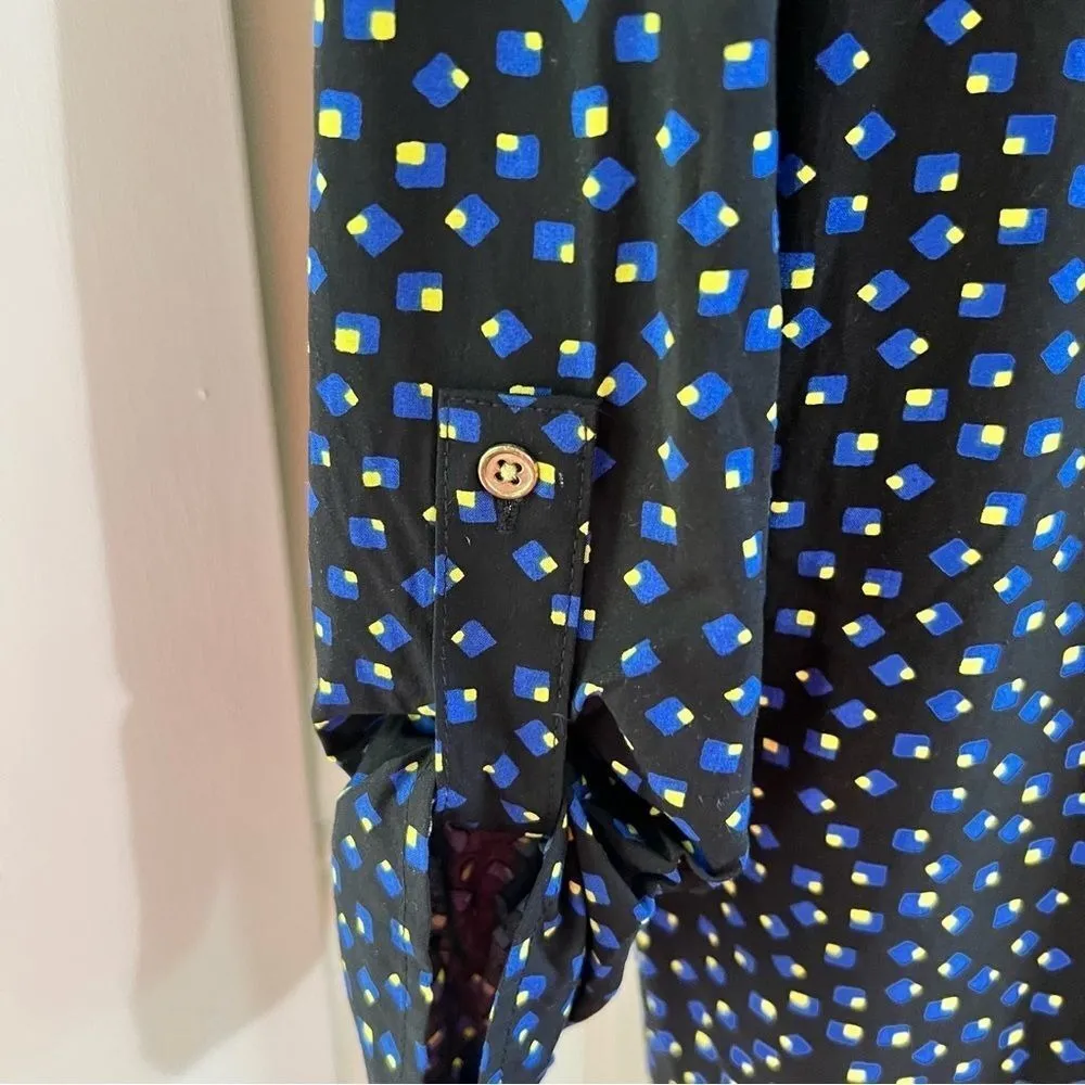 Gap NWT Large Popover‎ Blouse Rayon -Navy Geometric Dot V-Neck Blouse - Image 6