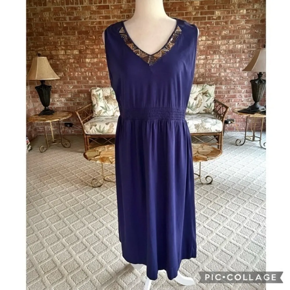 Charter Club Dress Beaded Knit Purple XL Sleeveless V-neck Cocktail Party Garden - Image 3